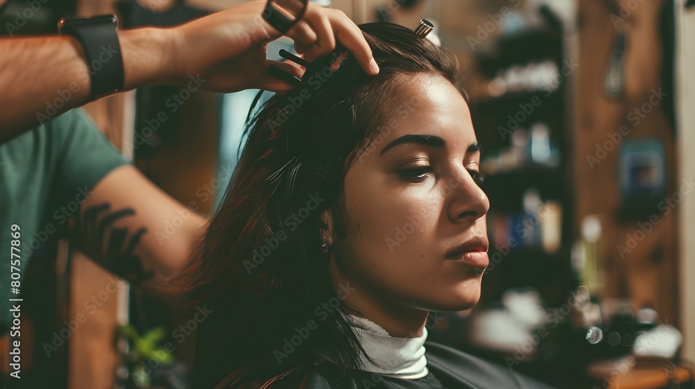 Fototapeta premium Pretty woman getting a haircut
