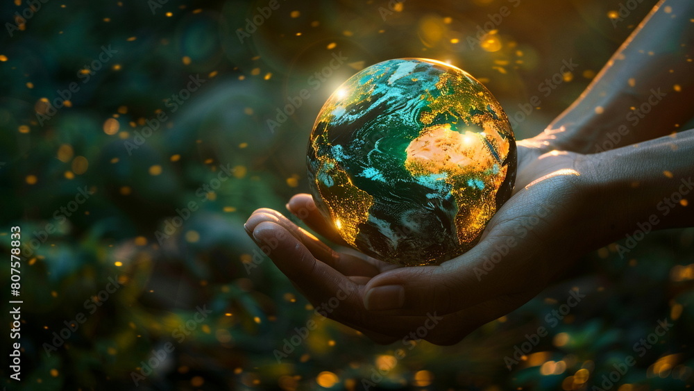 holding planet earth in your hand, photography style, sustainability, enviromental, green solid background with texture, vibrant glowing planet earth showing europe holding planet earth in your hand, photography style, sustainability, enviromental, green solid background with texture, vibrant glowing planet earth showing europe