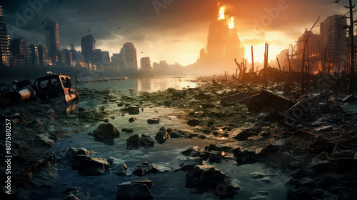 Catastrophe of planet Earth, destruction and devastation, global catastrophe. photo