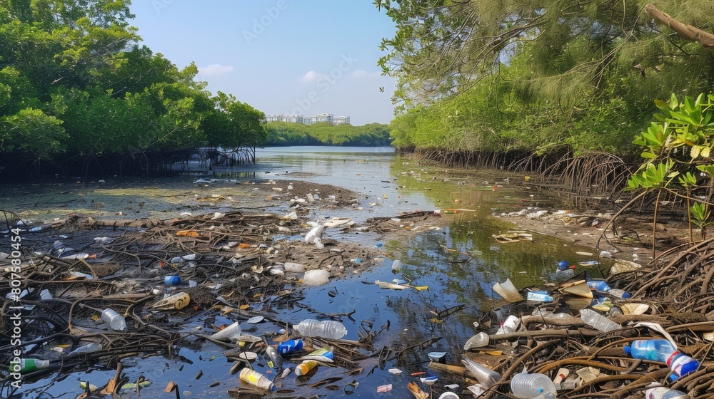 Legislative Actions, Advocates or officials discussing policies or signage at mangrove sites aimed at reducing plastic usage and improving waste management. Legislative Actions, Advocates or officials discussing policies or signage at mangrove sites aimed at reducing plastic usage and improving waste management.