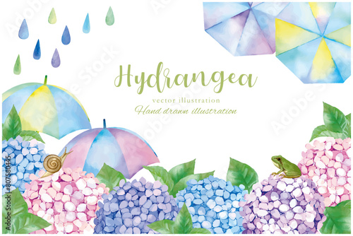 水彩手書きの紫陽花の水彩風フレーム素材