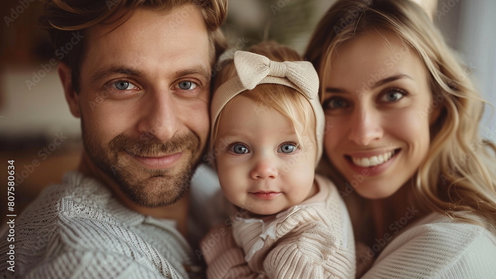 family photo in apartment with decoration style, close-up family photo in apartment with decoration style, close-up