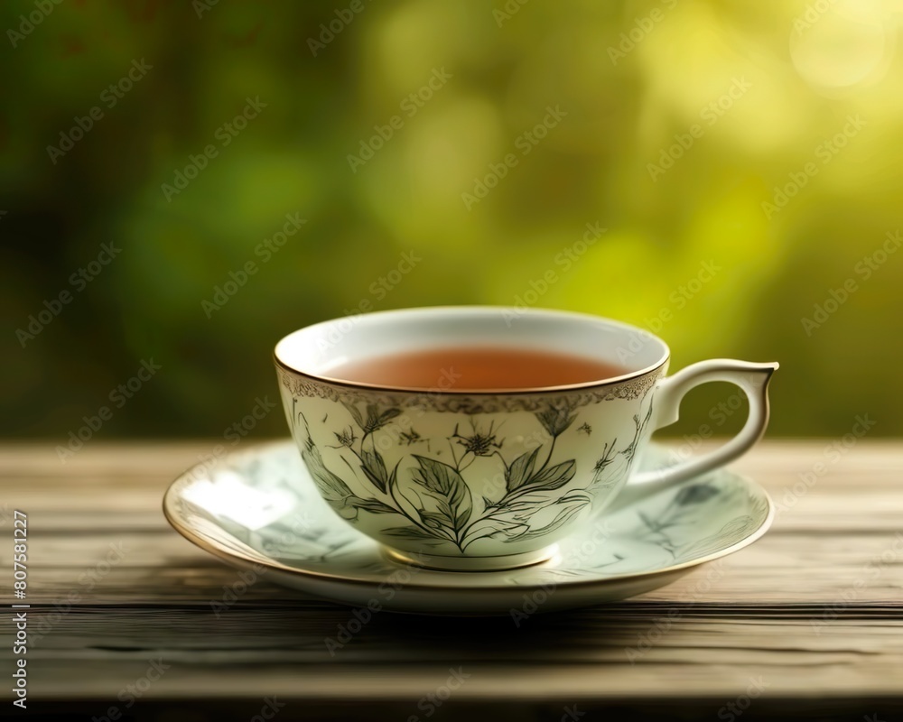 Nature background with tea cup in the table Nature background with tea cup in the table