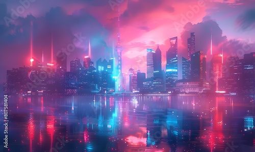 Cybernetic Cityscape  a futuristic cityscape with towering skyscrapers