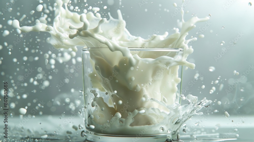 Milk Twirl - Milk dynamically pouring into a glass, forming a twirl at the center, set against a stark, light background. Milk Twirl - Milk dynamically pouring into a glass, forming a twirl at the center, set against a stark, light background.