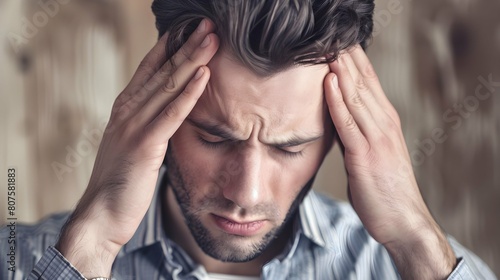 Man after self presentation. Depresseion, stressed out man. Young man with headache. photo