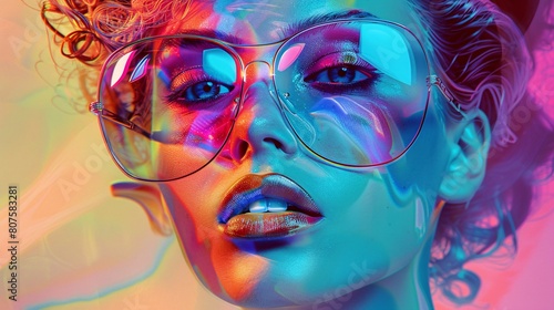 a woman with colorful makeup and sunglasses