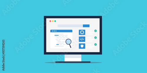 Software application testing prototype project analysis, coding and programming conceptual vector illustration.