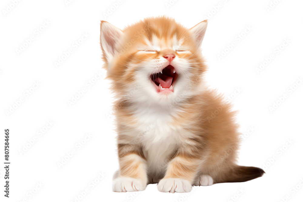 Cute orange kitten with big eyes and a pink nose is sitting with its mouth wide open and looking at the camera. Cute orange kitten with big eyes and a pink nose is sitting with its mouth wide open and looking at the camera.