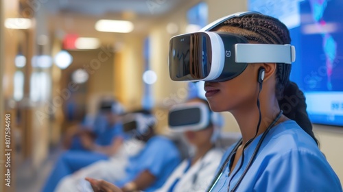 A nurse educator using technology, such as tablets or virtual reality simulations, to facilitate interactive learning experiences for students.