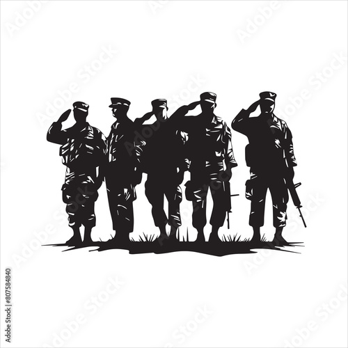 Veterans Army Saluting Vector Silhouettes Bundle, Soldier silhouettes collection for Veterans Day
