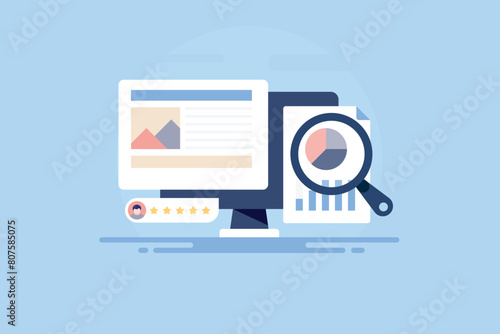 Web analytics report, website performance data monitoring market chart, sales graph e-business information vector illustration concept.