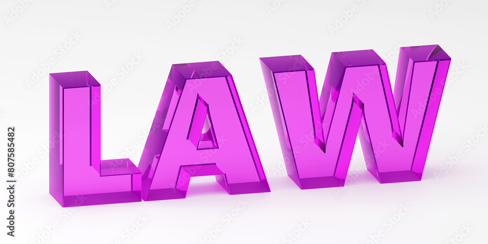 3d render sign law made by purple glass and light background. Simple minimalism concept. 3d render sign law made by purple glass and light background. Simple minimalism concept.