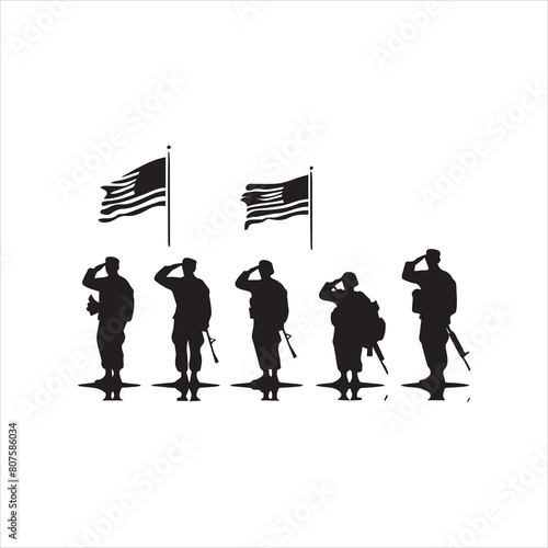 Veterans Army Saluting Vector Silhouettes Bundle, Soldier silhouettes collection for Veterans Day
