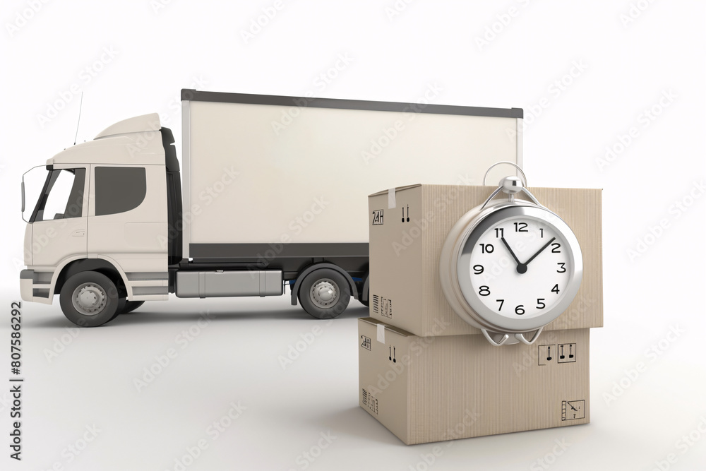 a clock next to boxes a clock next to boxes