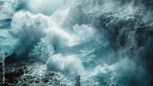 flow of ocean waves crashing against rocky cliffs