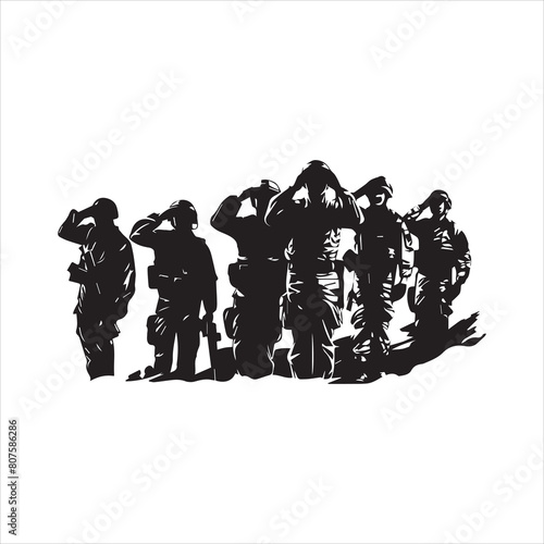 Veterans Army Saluting Vector Silhouettes Bundle, Soldier silhouettes collection for Veterans Day