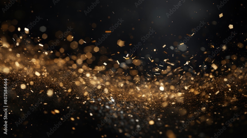 A gentle stream of golden confetti drifts down a black background, A gentle stream of golden confetti drifts down a black background,