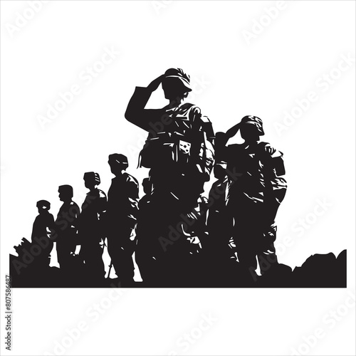 Veterans Army Saluting Vector Silhouettes Bundle, Soldier silhouettes collection for Veterans Day