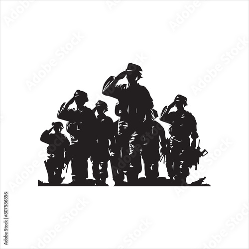Veterans Army Saluting Vector Silhouettes Bundle, Soldier silhouettes collection for Veterans Day