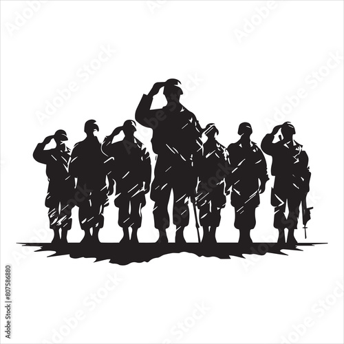 Veterans Army Saluting Vector Silhouettes Bundle, Soldier silhouettes collection for Veterans Day