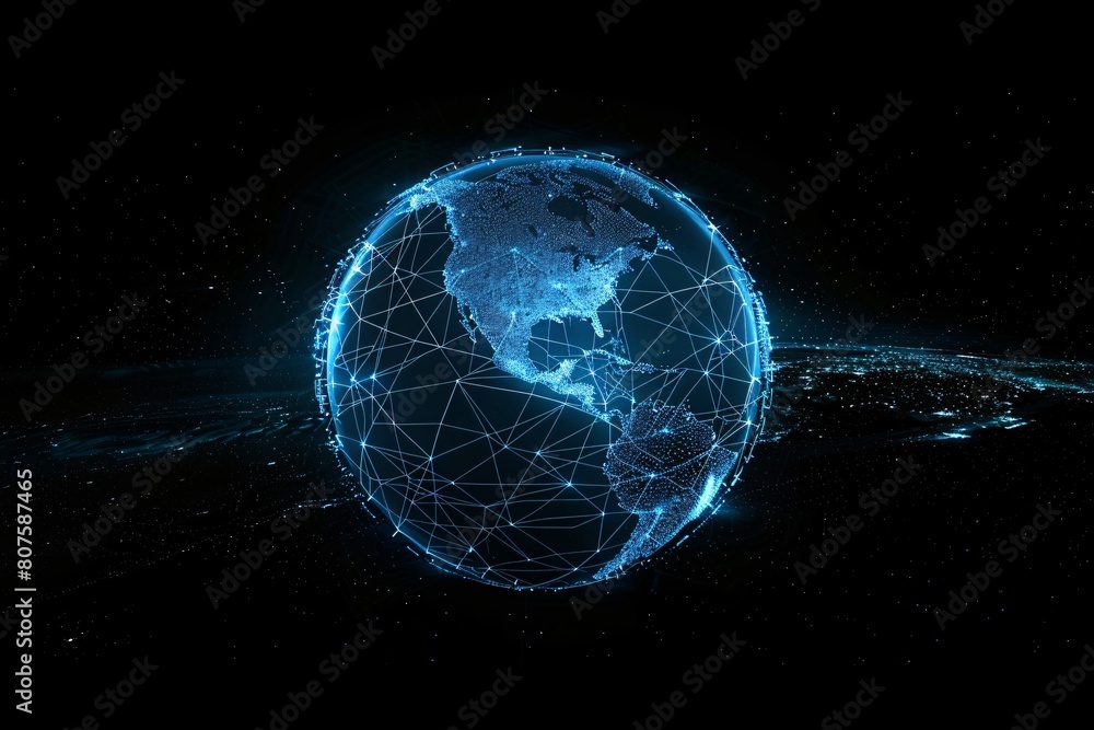 a glowing earth with lines and dots a glowing earth with lines and dots