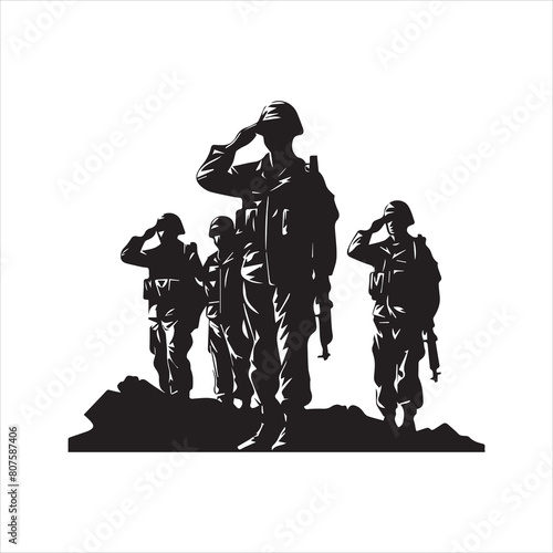 Veterans Army Saluting Vector Silhouettes Bundle, Soldier silhouettes collection for Veterans Day