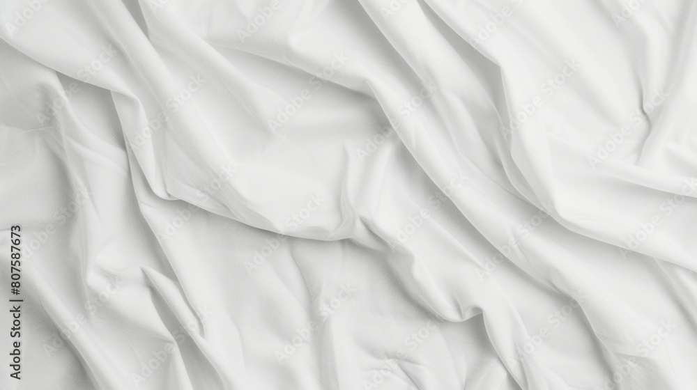 Fototapeta premium close-up photo of a plain white T-shirt, with soft wrinkles and folds, on a clean white background.