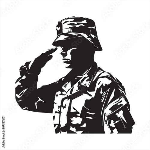 Veterans Army Saluting Vector Silhouettes Bundle, Soldier silhouettes collection for Veterans Day