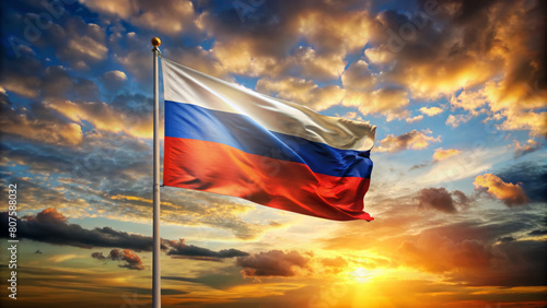 Russian flag at sunset photo