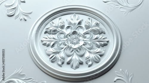  A sleek, silver emblem glistens against a pristine white backdrop, exuding sophistication and elegance
 photo