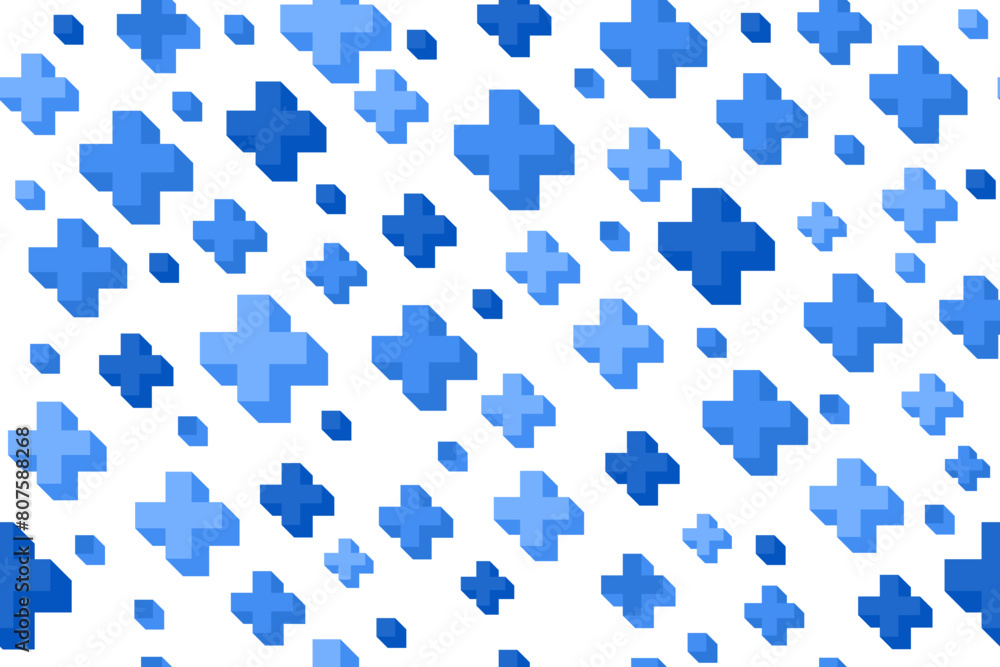 Medical pattern with abstract pluses. Vector healthcare background with blue crosses. 3d math symbol texture. Seamless illustration Medical pattern with abstract pluses. Vector healthcare background with blue crosses. 3d math symbol texture. Seamless illustration