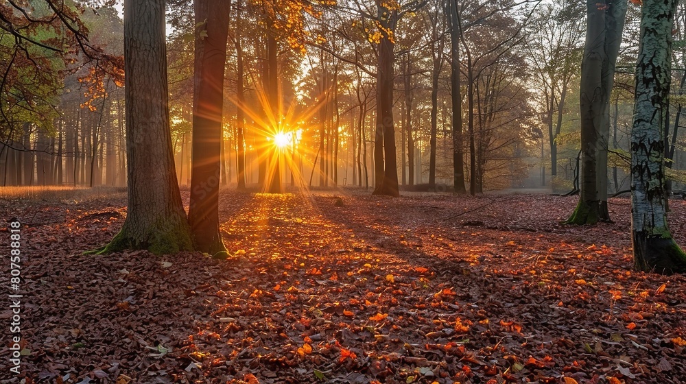 Fototapeta premium beauty of a sunrise over a tranquil forest