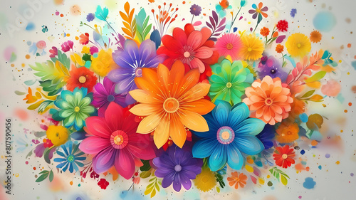Fun cute colorful flower 2d background