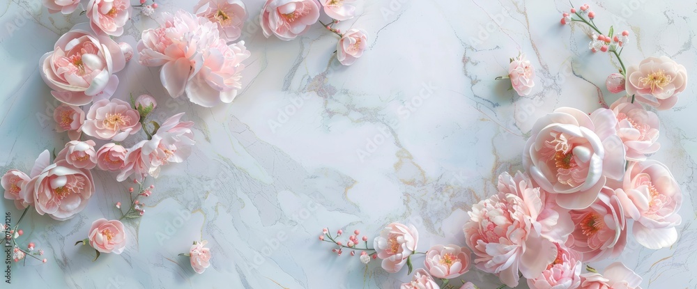 A Frame Wreath Of Pink Peony Flowers With Copy Space For Text On Pastel Marble Background Invites A Moment Of Romance And Elegance, Background HD For Designer A Frame Wreath Of Pink Peony Flowers With Copy Space For Text On Pastel Marble Background Invites A Moment Of Romance And Elegance, Background HD For Designer