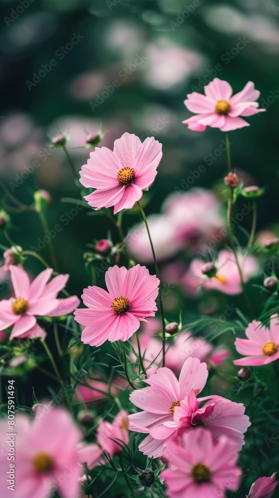 Vibrant Array of Cosmo Flowers Blooming in a Lush Garden During Springtime Vibrant Array of Cosmo Flowers Blooming in a Lush Garden During Springtime