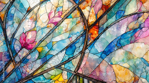 rainbow stained glass pattern with flower photo