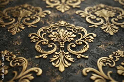 Golden floral ornament on dark background. Created with Ai