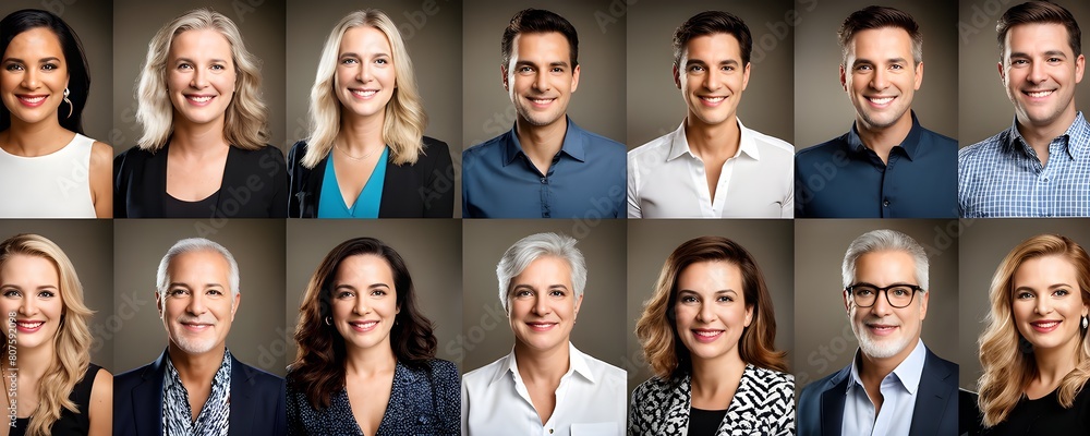 Obraz premium AI generated collection of headshots featuring a diverse range of smiling individuals