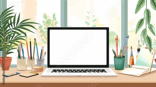 Wallpaper Mural Vibrant Workspace Inspiring Creativity with Colorful Art Supplies and Blank Screen Laptop Torontodigital.ca