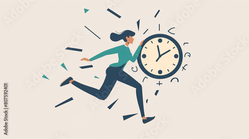 a woman running with a clock photo