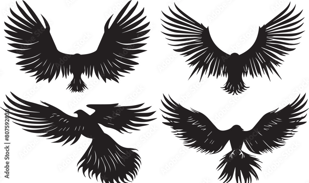 Obraz premium Set of wings icons black silhouette on white background 