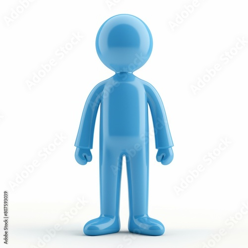 3D icon human stick figure. Blue color. Social media user profile concept. Generative AI technology.