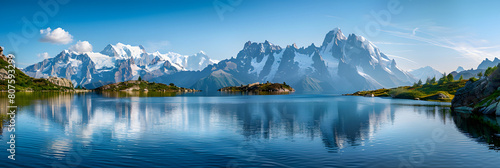 Colorful summer panorama of the Lac Blanc lake with Mont Blanc (Monte Bianco) on background