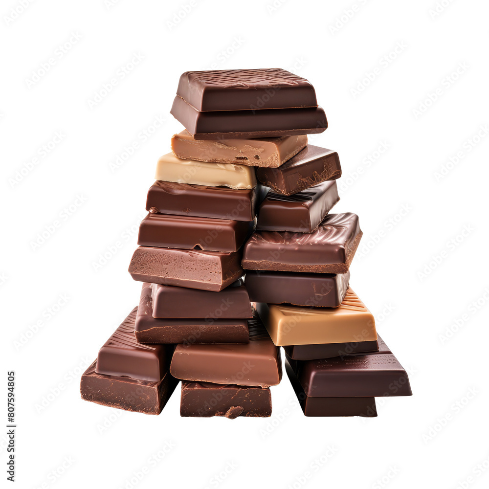 A photo of a stack of chocolate bars. The chocolate bars are of different types, including milk chocolate, dark chocolate, and white chocolate. A photo of a stack of chocolate bars. The chocolate bars are of different types, including milk chocolate, dark chocolate, and white chocolate.