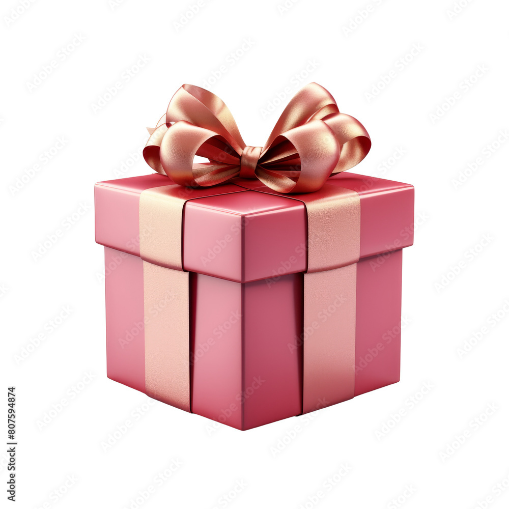 Obraz premium A pink gift box with a gold ribbon wrapped around a separate lid and a separate bottom.