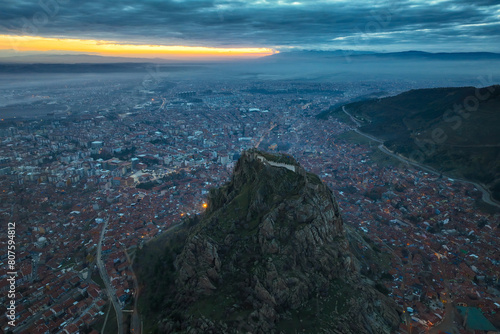 Karahisar castle on a rock mountain, Afyon, Turkey photo