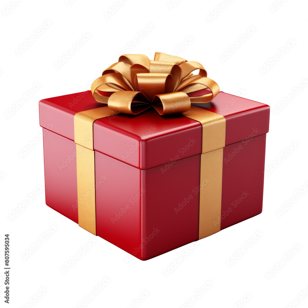 A red gift box with gold ribbon and bow on transparent background. A red gift box with gold ribbon and bow on transparent background.