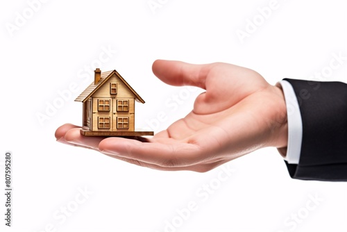 a hand holding a small wooden house