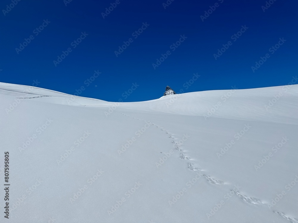 snow covered mountains, Snow Mountain, Switzerland, Matterhorn Peak, Blue Sky, White Snow, Skiing